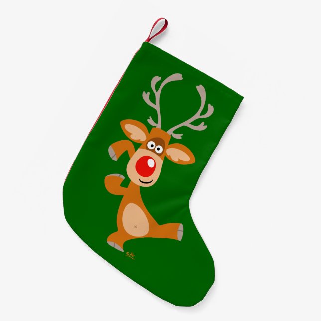 Cute Dancing Cartoon Reindeer Christmas Stocking (Front (Hanging))