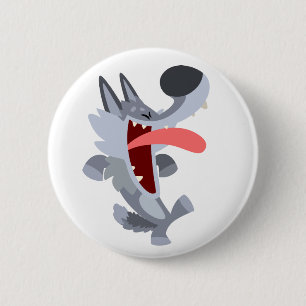 Cute Dancing Cartoon Wolf Button Badge