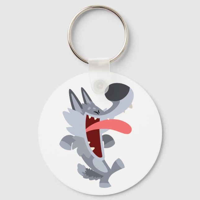 Cute Dancing Cartoon Wolf Keychain (Front)