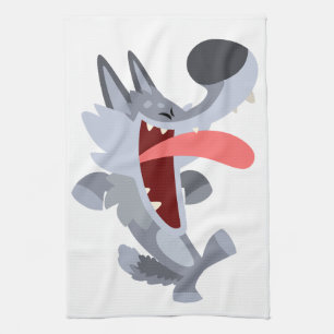 Cute Dancing Cartoon Wolf Kitchen Towel