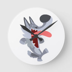 Cute Dancing Cartoon Wolf Wall Clock
