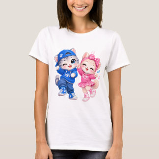 Cute Dancing Cats Women T-Shirt | Kawaii Cat Coupl