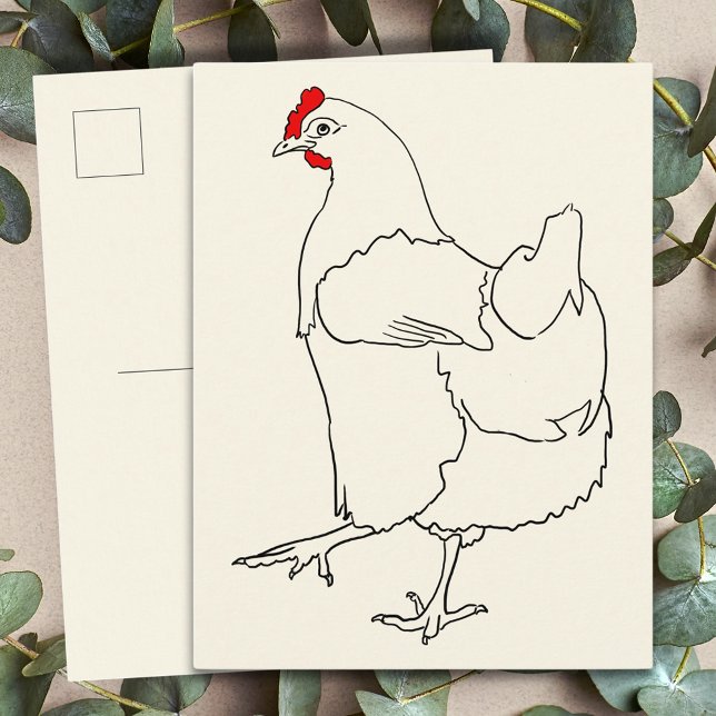 Cute Dancing Chicken Funny Line Drawing Animal Art Postcard (Cute chicken simple line drawing postcard)