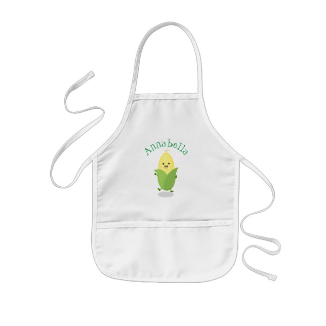 Cute dancing corn cob cartoon illustration kids apron (Front)