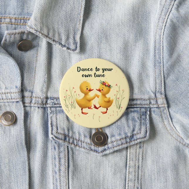 Cute Dancing Ducklings with Floral Spring Vibes 7.5 Cm Round Badge (In Situ)