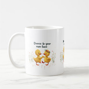 Cute Dancing Ducklings with Floral Spring Vibes Coffee Mug