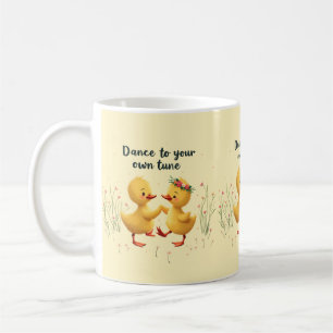 Cute Dancing Ducklings with Floral Spring Vibes Coffee Mug