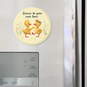 Cute Dancing Ducklings with Floral Spring Vibes Magnet