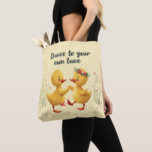 Cute Dancing Ducklings with Floral Spring Vibes Tote Bag