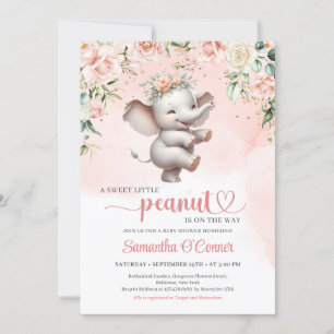 Cute dancing elephant boho blush pink floral girl invitation