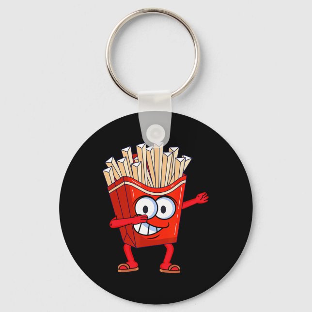 Cute Dancing French Fries Funny Dabbing French Fri Key Ring (Front)