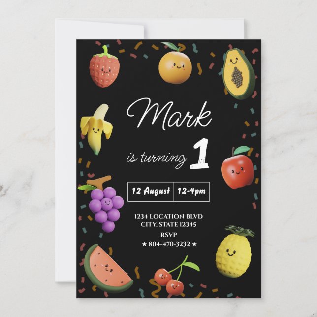 Cute Dancing Fruit Birthday Invitation (Front)