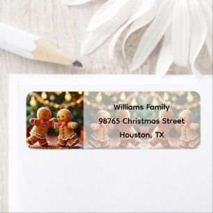 Cute Dancing Gingerbread Couple Christmas Holiday Return Address Label
