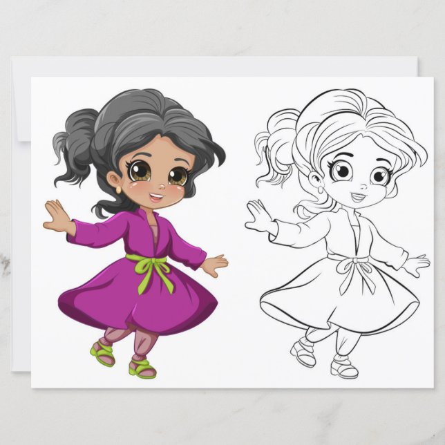 Cute dancing girl  colouring page (Front)