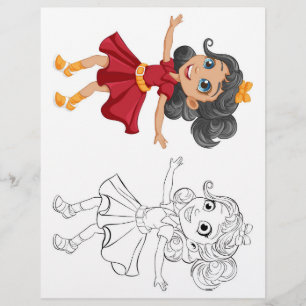 Cute dancing girl colouring page