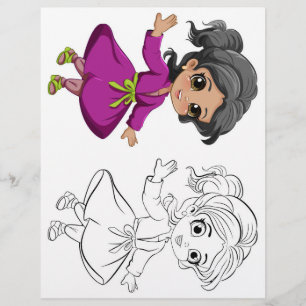Cute dancing girl colouring page