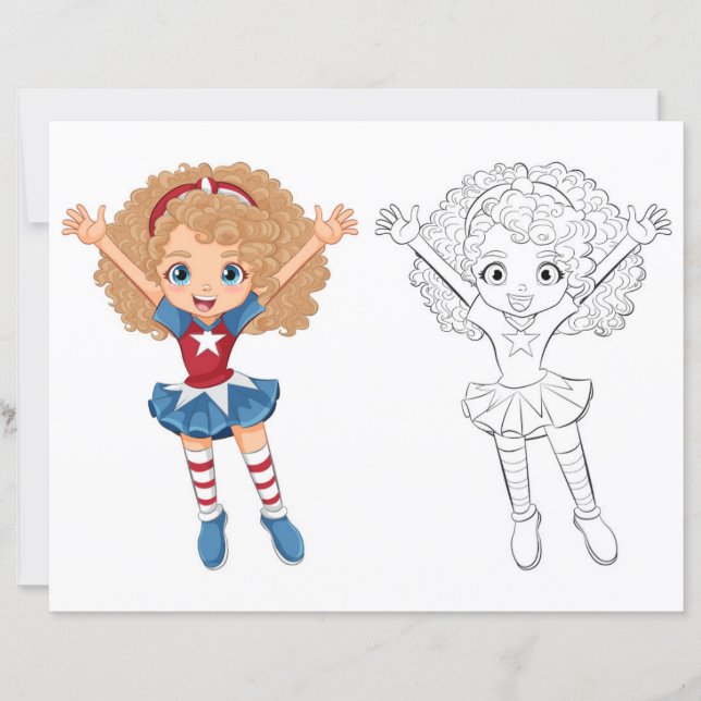 Cute dancing girl colouring page (Front)
