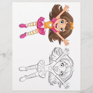 Cute dancing girl colouring page