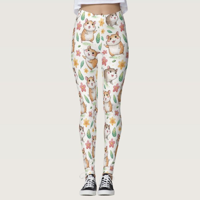 Cute dancing hamster pattern leggings (Front)