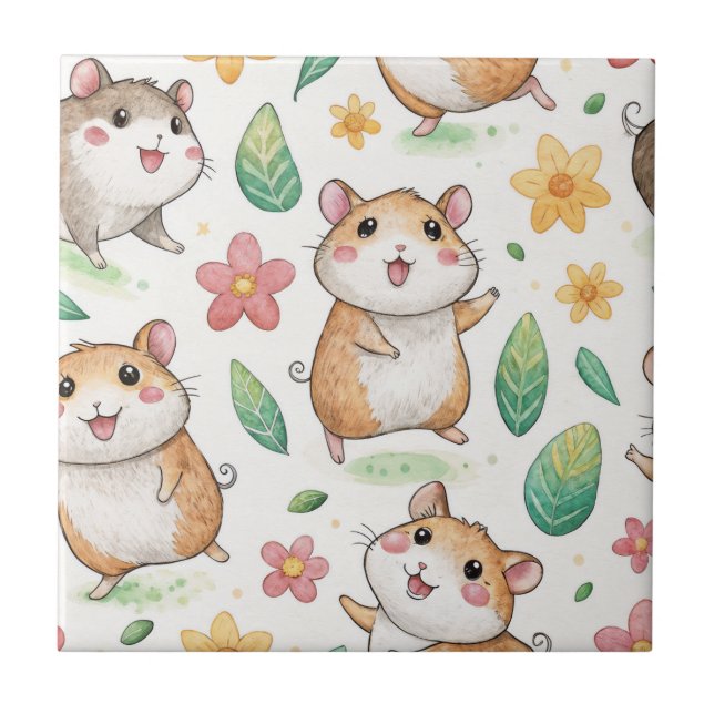 Cute dancing hamsters seamless pattern ceramic tile (Front)
