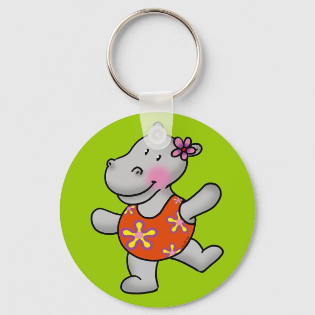 Cute dancing hippo in swimming suit key ring (Front)