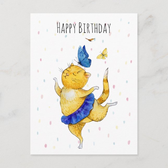 Cute Dancing Kitty Postcard (Front)