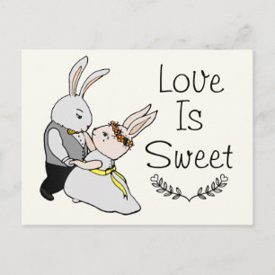 Cute Dancing Love Bunnies   Love is Sweet Wedding Postcard