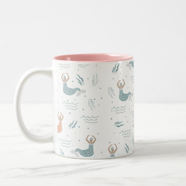 Cute Dancing Mermaid Illustration Sea Girl Two-Tone Coffee Mug (Left)