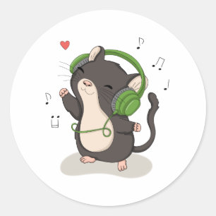 Cute Dancing Mouse with Headphones Music Sticker