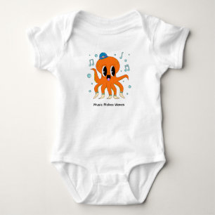 Cute Dancing Octopus with Hat Baby Bodysuit