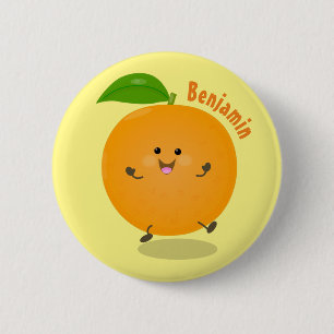 Cute dancing orange citrus fruit 6 cm round badge