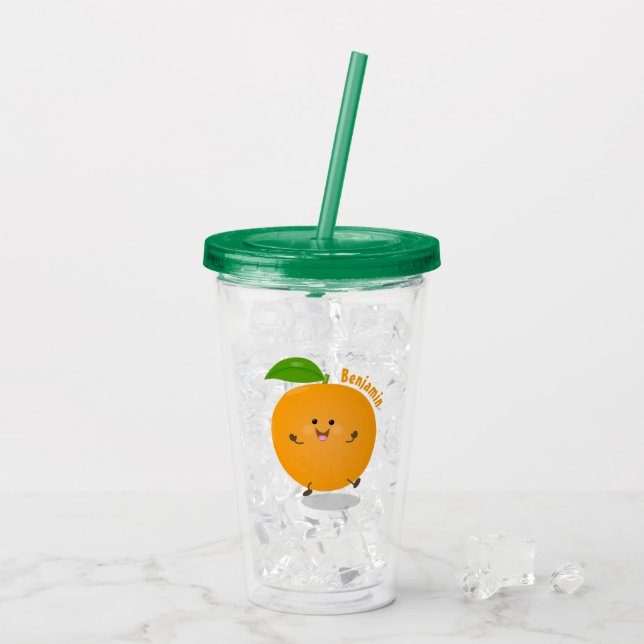 Cute dancing orange citrus fruit acrylic tumbler (Back Ice)
