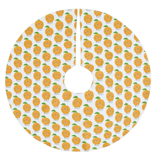 Cute dancing orange citrus fruit brushed polyester tree skirt (Front)
