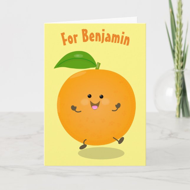 Cute dancing orange citrus fruit card (Front)