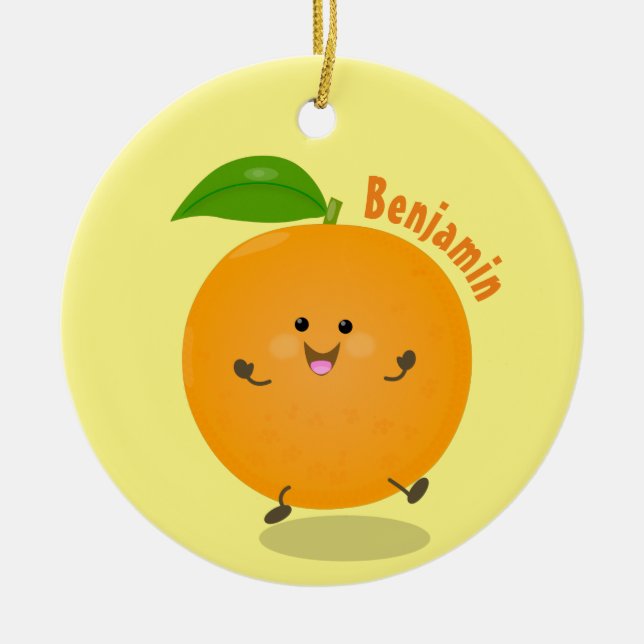 Cute dancing orange citrus fruit ceramic ornament (Front)