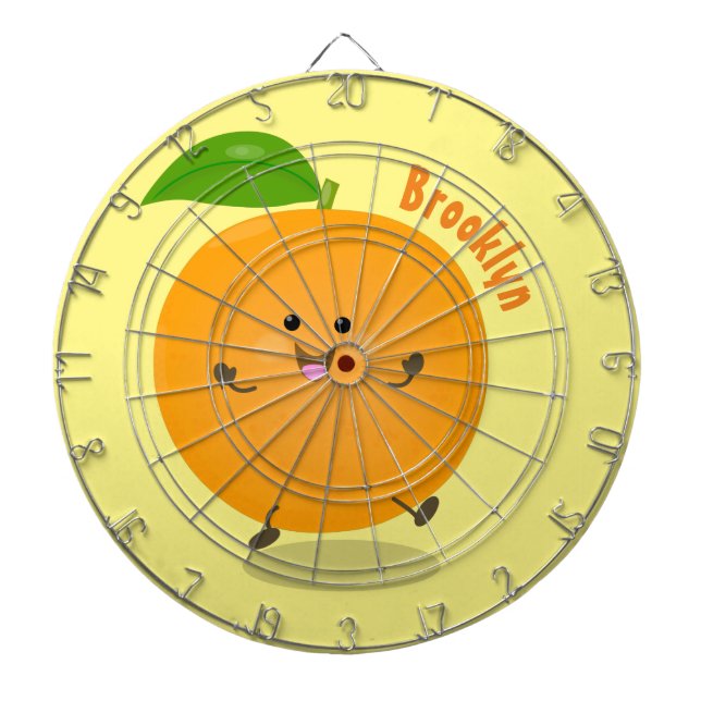 Cute dancing orange citrus fruit dartboard (Front)