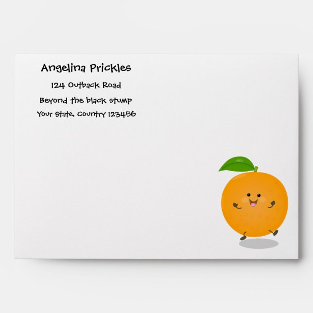 Cute dancing orange citrus fruit envelope (Front)