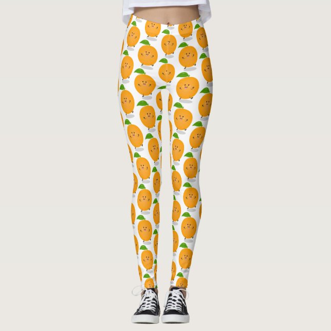 Cute dancing orange citrus fruit leggings (Front)