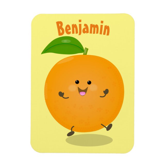 Cute dancing orange citrus fruit magnet (Vertical)