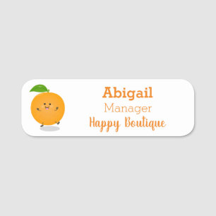 Cute dancing orange citrus fruit name tag