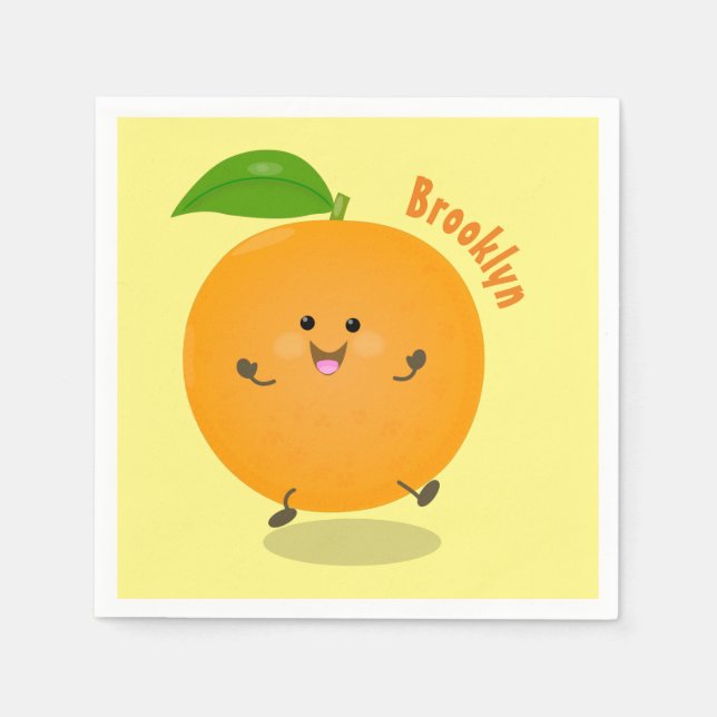 Cute dancing orange citrus fruit napkin (Front)