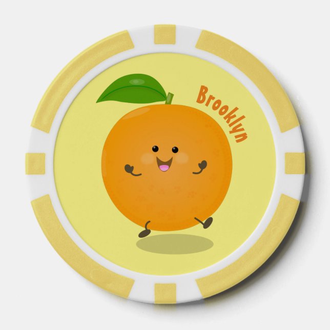 Cute dancing orange citrus fruit poker chips (Front)