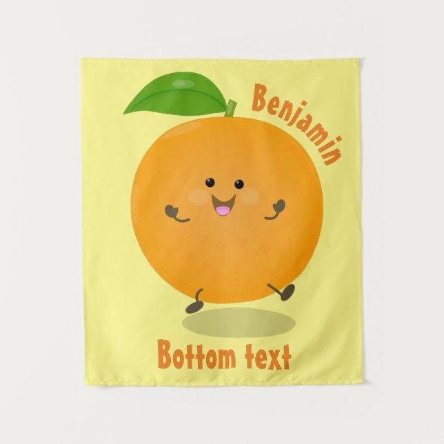 Cute dancing orange citrus fruit tapestry (Front)