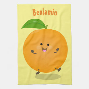 Cute dancing orange citrus fruit tea towel