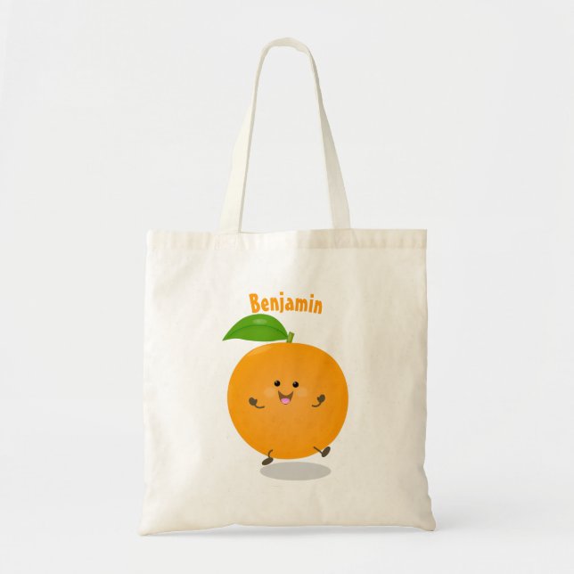 Cute dancing orange citrus fruit tote bag (Front)
