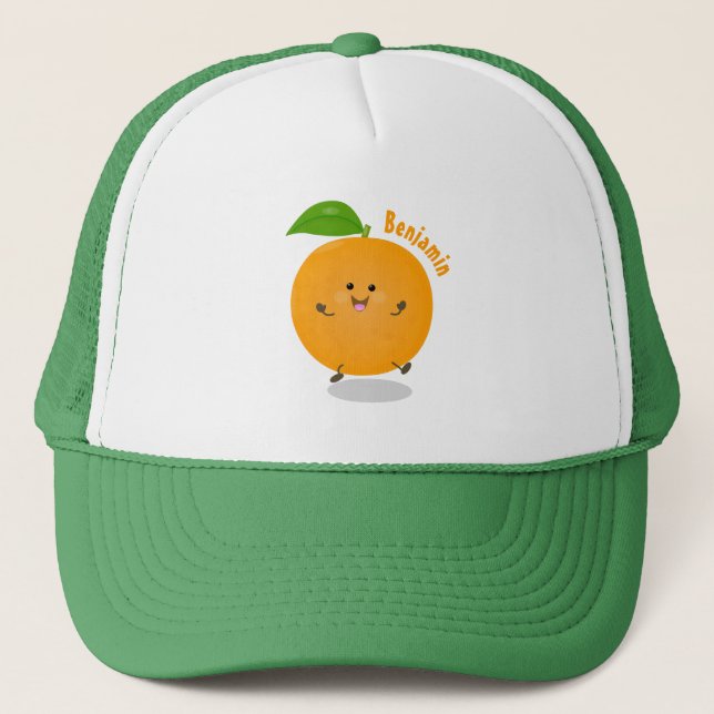 Cute dancing orange citrus fruit trucker hat (Front)