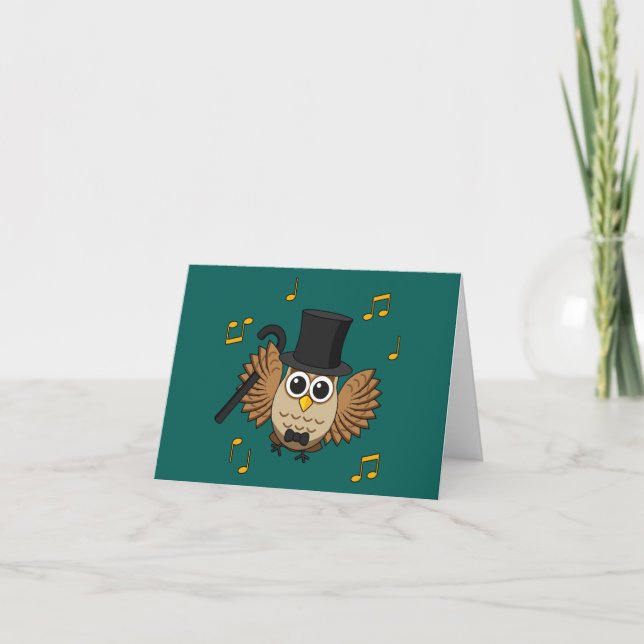 Cute Dancing Owl w/ Music Notes Cartoon | Add Text (Front)