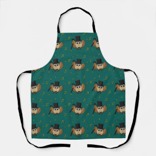 Cute Dancing Owl with Music Notes Cartoon Apron