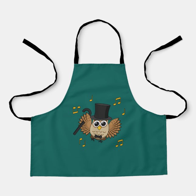 Cute Dancing Owl with Music Notes Cartoon Apron (Front)