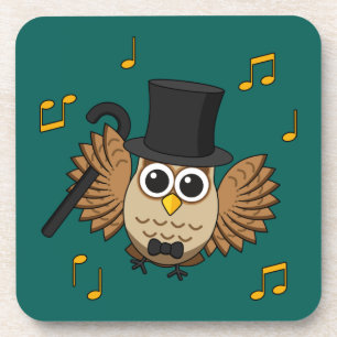 Cute Dancing Owl with Music Notes Cartoon Coaster